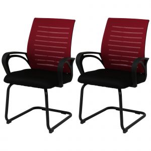 Lot de 2 chaises de conf&eacute;rence HWC-K51, chaise visiteur &agrave; pi&egrave;tement luge, tissu/textile (250 g/m&sup2;) MVGrouge, structure noire - Neuf