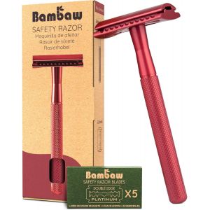 Eryi-Rasoir De Sécurité En Métal Rouge Avec 5 Lames Rasoir De Sûreté | Rasoir Pour Homme Et Femme | Rasoir À Barbe | Rasage Manuel | Rasoir Mécanique | Rasoir Barbier | Rasoir Manuel Zéro Déchet | - Neuf