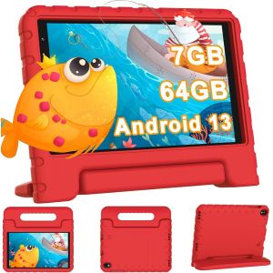 lbgwp60-Tablette Enfants Avec Wifi 6, Android 13, 7Go Ram + 64Go Rom (1Tb Tf), Tablette Educative 8 Pouces Hd Écran Ips 1280 * 800, Contrôle Parental, Étui Antichoc Eva, Rouge - Neuf