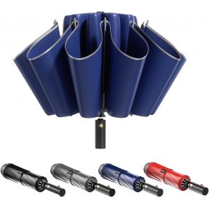 Meimie-Parapluie Inversé ¿ Grand Parapluie Coupe-Vent Avec Bande Réfléchissante ¿ Parapluie De Voyage À L'envers Pour La Pluie Avec Étui (Bleu Foncé) - Neuf