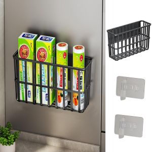 Lot De 2 Boîtes De Rangement Pour Porte D'armoire De Cuisine,Sans Perçage,Organiseur,Panier De Rangement Mural Autocollant Pour Cuisine,Salle De Bain,Réfrigérateur (Noir) - Neuf