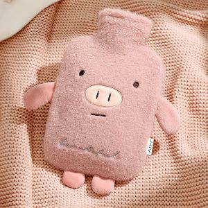 Hot Water Bottle with Cover 1L Large Rubber Hot Water Bottle with Soft Cover for Tummy Back Leg Pain Relief Gift for Family Friends PIG - Neuf