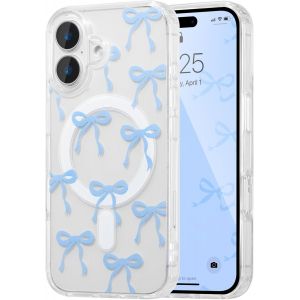 TRAHOO-Coque Magnétique pour iPhone 17 Transparent Étui avec Recharge sans Fil, Housse de Téléphone en Motif de Noeud Arc Papillon Antichoc Bumper Cover Case pour Filles Femme, Bleu - Neuf