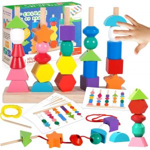 Jouet Montessori Bois Puzzle Enfant, 2 en 1 Jeux P&eacute;dagogique Empilable 2 3 4 5 6 Ans, Jouets de Tri &agrave; Enfiler Jeux d'&eacute;veil et d'activit&eacute;s, Educatif Jeu pour B&eacute;b&eacute; Enfant Gar&ccedil;on Fille - Neuf