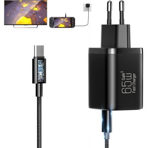 TIANYI-65W Chargeur pour Nintendo Switch 2/Switch/OLED/Lite/Steam Deck, PD 3.0 avec Sortie 20 V/3,25 A, AC Adaptateur Secteur avec 1,5m C&acirc;ble, Prise en Charge du Mode Station d'accueil TV - Neuf