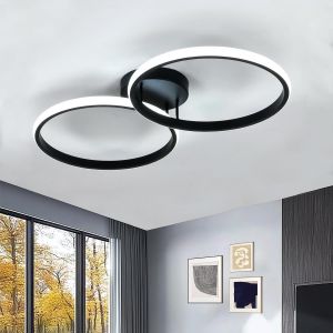 Subzonal-Plafonnier Led Moderne, 42w 4725lm Lampe De Plafond Acrylique Rond, Luminaire Plafonnier Noir Pour Cuisine, Chambre, Salon, Salle &Agrave; Manger, Lumi&egrave;re Froide 6500k, 54cm - Neuf