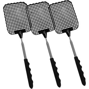 BRS-Tapette à Mouche, Lot de 3 Tapettes à Mouche Extensibles, Tapette à Mouche Stable, Tapette à Mouche Noire, Tapette Mouche, Tapette à Mouche Télescopique pour Mouches, Moustiques et Insectes - Neuf