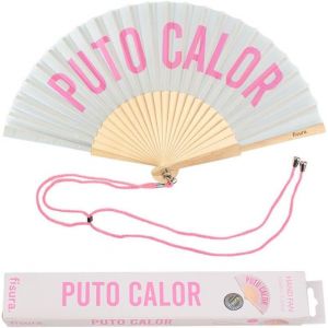 Kalanka-Fisura - Éventail Original Avec Message En Espagnolo ""P*To Calor"". Eventail En Bois Moderne Et Amusant. Eventail Pliant Gris Et Rose. Dimensions : 42,5 X 23 Cm. - Neuf
