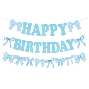 Checarzhn--No1-Décoration De Fête D'anniversaire Avec N?Ud Bleu, Bannière De Fête Coquette Pour Filles Et Femmes, Anniversaire, Fête Prénatale (Bleu) - Neuf