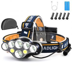 Rechargeable Led Lampe Frontale Ultra Puissante 8 Led Projecteur 18000 Lumens, Étanche Et Léger À La Tête De La Torche, Parfait Pour Le Camping, La Pêche, La Grotte, Le Jogging Et La Randonnée - Neuf