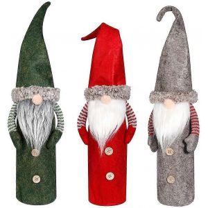 No&euml;l Gnomes Vin Bouteille Couverture P&egrave;re No&euml;l Sacs Bouteille Avec Cordon Gnome Ornements No&euml;l - Neuf