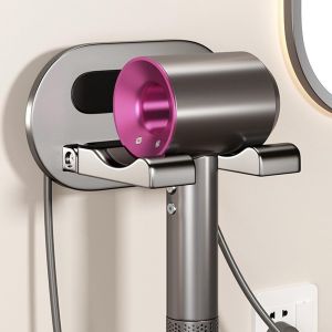 Support Seche Cheveux Aluminium Aéronautique,Porte Seche Cheveux Mural sans Percage,Titulaires de Sèche-Cheveux Adhesif,Support de Sèche-Cheveux pour Salle de Bain,Toilettes,Hôtel (Gris) - Neuf