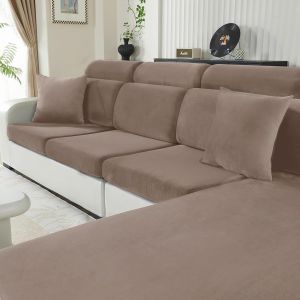 Cmws-Housse Coussin Canapé Velours, Universelle Housse Assise Canapé Extensible, Protection Pour Meubles Couvre Pour Canape Antidérapante(Chaise Longue, Kaki) - Neuf