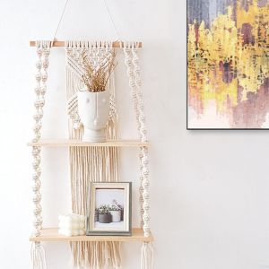 CAUC-Lot de 2 Etagere Murale Bois,D&eacute;coration Murale Boh&egrave;me Etag&egrave;res Murales Etagere Bois pour Salle de Bain, Salon, Chambre, Cuisine, etc - Neuf