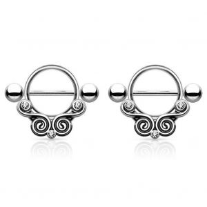 Piercing Pour Le Teton En Acier Inoxydable Avec Barre Circulaire Et Bouclier, Bijou Argente - Neuf