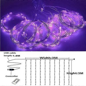 D&eacute;corations de No&euml;l pour la maison 3m Rideau cha&icirc;ne lumi&egrave;re Flash f&eacute;e guirlande d&eacute;cor &agrave; la maison Navidad 2021 D&eacute;coration de No&euml;l Nouvel An-Violet 3MX3M 300LED - Neuf