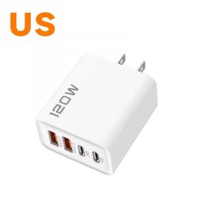 Xiaomi Quick Charge 3.0 chargeur rapide Muti Total 120W 4 ports USB Type C PD adaptateur mural pour t&eacute;l&eacute;phone portable pour iPhone 16 Samsung -White US Plug - Neuf