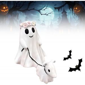 Ayizhiniu Statue de Chien Fantôme Marche d'halloween, Statue de Chien Fantôme, Adorable Petit Fantôme Marchant Chien Décoration, Approprié Décorations de Fête d'halloween (B) - Neuf