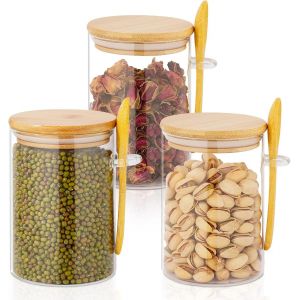 Cmws-Lot De 3 Bocaux En Verre, R&eacute;cipients De Conservation Alimentaire Avec Couvercle Herm&eacute;tique Et Cuill&egrave;re, 18 Oz/530 Ml, Boite &Agrave; Th&eacute;, Farine, Sucre, &Eacute;pices - Neuf