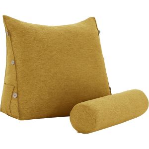 Coussin De Lecture Ergonomique Avec Soutien Lombaire ¿ Oreiller Confortable Pour Lire, Regarder La Télévision Et Se Détendre (Polyester-Jaune) - Neuf