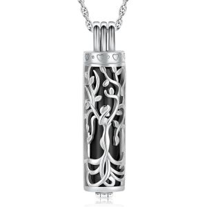Kal-Collier Urne Cylindrique Pour Cendres, Ange, Arbre De Vie, Bijou Fun&eacute;raire, Pendentif En Forme De Fiole Cylindrique Creuse, Bijou Souvenir Pour Homme Et Femme, Acier Inoxydable, Pas De - Neuf