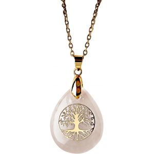 3 Pagen Collier Arbre De Vie - Pendentif Arbre De Vie En Cristal De Roche - Cha&icirc;ne Femme Pour M&egrave;re, Fille & Femme - Bijoux Id&eacute;e Cadeau & Porte Bonheur - Cha&icirc;ne L 45 Cm + 5 Cm D'extension - Neuf