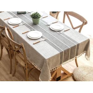 Nappe Grise En Polyester 180x140cm Avec Pompons Pour Les Repas Et Les &Eacute;v&eacute;nements - Neuf