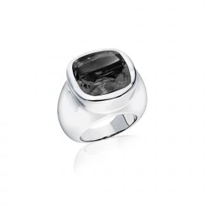 Bague Venus Argent Rhodi&eacute; Pierre Onyx Noir - Neuf