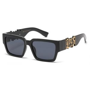 Lunette De Soleil Locs Noire Gros Logo Doré Homme Biker - Neuf