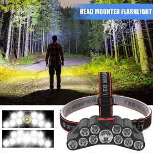 Lampe Frontale Led Rechargeable, 18 000 Lumens, 11 Led Lumineuses, Lampe Frontale Étanche Pour La Course À Pied, La Chasse, Le Camping Et La Randonnée En Extérieur - Neuf