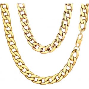 Kal-Cha&icirc;ne Cubaine Homme,Collier Grosse Maille Plate &Eacute;paisseur 5mm/9mm/12mm En Acier Inoxydable/Dor&eacute;/Noir,Longeur 45/50/55/60/65/70/75cm,Bijoux Hip Hop Chunky Cadeau Pour Anniversaire No&euml;l - Neuf