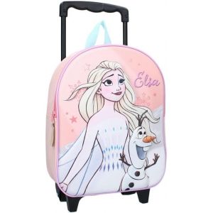 Sac À Dos Pour Enfant - Trolley ¿ La Reine Des Beiges ¿ 3D ¿ Rose - Enfant - Ecole - Maternelle - Garderie - Fille - Taille 32 Cm - Bretelles Réglables ¿ Roulettes ¿ Idée Cadeau - Frozen - Neuf