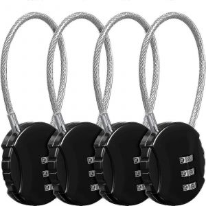 Lot de 4 cadenas &agrave; combinaison 3 chiffres &eacute;tanches pour ext&eacute;rieur, id&eacute;aux pour les casiers d'&eacute;cole, de gymnase et de sport. - Neuf