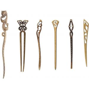 6 Pi&egrave;ces Baguettes De Cheveux Chinoises Femmes, Auhota Chinois B&acirc;tons De Cheveux R&eacute;tro Vintage D&eacute;coratif, Antique Bronze &Eacute;pingle &Agrave; Cheveux Ancien Pour Cheveux Diy Accessoire, 6 Styles - Neuf