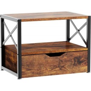 SUBZONAL-2 Tier Desktop-Drucker Stand, Mehrzweck-Schreibtisch-Organisator, h&ouml;lzerne Drucker Stand mit Schublade Lagerung f&uuml;r Ordner, B&uuml;cher, f&uuml;r Faxger&auml;t, Scanner, Home Office, Rustic Brown TLJ006H - Neuf