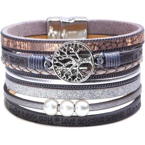Eryi-Bracelet Manchette En Cuir Arbre De Vie Multi-Couche Wraps Bracelet Boho Large Boucle Bracelet Bracelet Pour Femme - Neuf