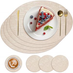 Eryi-Lot De 4 Sets De Table Et Dessous De Verre Résistants À La Chaleur En Cuir Imperméable Et Facile À Nettoyer Pour L'intérieur Et L'extérieur Platine - Neuf