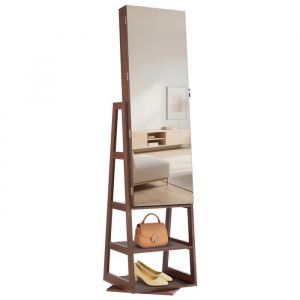 Armoire &agrave; Bijoux Pivotante &agrave; 360&deg;-Duoku-Organiseur sur Pied avec Miroir Pleine Longueur-Hauteur 1550 mm-Etag&egrave;res de Rangement - Neuf