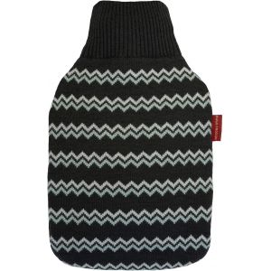JGD-Bouillotte classique 1,8 l - Fabriqu&eacute;e en Allemagne - Avec housse en tricot doux gris - Motif zigzag - Grande bouteille de lit anti-fuite et inodore - Avec housse lavable - Neuf