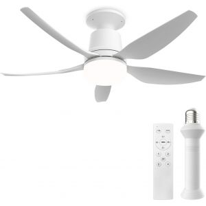 CHECARZHN--NO1-71Cm Silencieux Ventilateur Plafond Avec Lumiere Et Douille E27, 50W Dimmable Lampe Ventilateur Plafond Avec Telecommande Pour Petite Chambre Salon Cuisine, 4 Vitesses, 5 Pales - Neuf