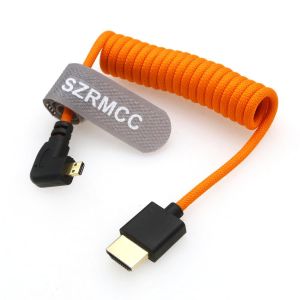 ERYI-8K 2.1 Micro Hdmi Angle Gauche Vers Hdmi Câble Tressé Spiralé Haute Vitesse Pour Go-Pro Hero 3/4 Canon Eos M5 Sony A6000 A7Iii Rx10 Nikon B500 Z6 Raspberry Pi 4 Atomos Ninja 2 Monitor - Neuf