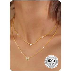 Kal-Collier Femme Chaine Argent Femme Collier Ras De Cou Coeur Zircon Papillon Chaine Or Femme Collier Argent Pendentif Femme Bijoux - Neuf