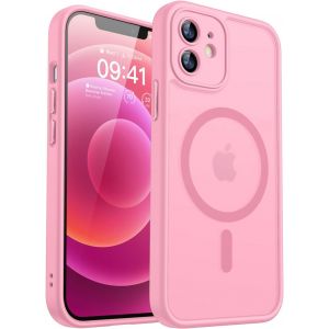 JGD-Coque Magn&eacute;tique pour iPhone 12 Mini(5,4 Pouces), Compatible avec MagSafe, [Protection Compl&egrave;te de l'appareil Photo] Housse Fond Mat Translucide,Rose - Neuf