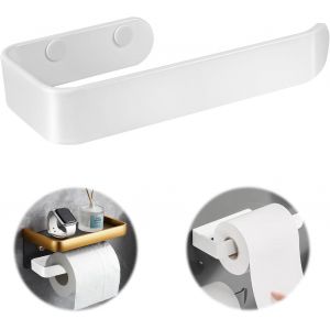 CAUC-Porte Papier Toilette Blanc sans Percage,Porte Papier Toilette sans Per&ccedil;age,Support Mural avec &eacute;tag&egrave;re pour Cuisine et Salle de Bain - 18 cm - Neuf