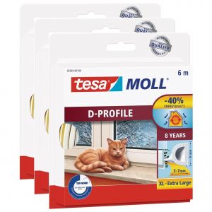 tesa Lot de 3 Calfeutrers Joint Adh&eacute;sif en D Portes & Fen&ecirc;tres 6m x 9mm x 8mm Blanc - Neuf