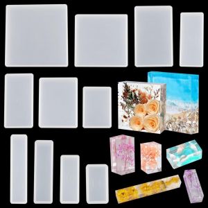 Lot De 11 Moules De Cube Cristal Carr&eacute; Moules De R&eacute;sine De Rectangulaire Moules 3d Pr&eacute;sentoir En Silicone Epoxy Pour D&eacute;corations Ornement - Neuf