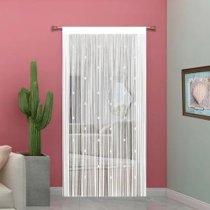 KALANKA-Rideau Fil Rideau De Porte en Perles Rideau Anti Mouches pour Porte Exterieur Moustiquaire Rideaux Exterieur Cloison De Séparation De Pièces (Blanc, 90x200cm(35x79'')) - Neuf