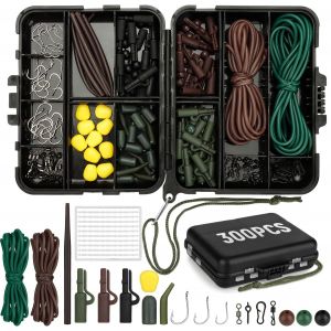 300 Pieces Carp Fishing Kit, Carp Fishing Equipment With Portable Box, Fishing Kit Contains Lead Clips, Fishing Beads, Fishing Swivels, Bait Kit, Fishing Accessories - Neuf