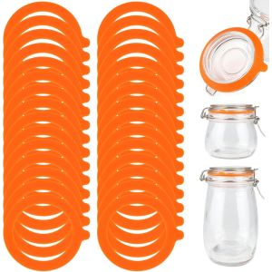 Mevronisshop-Lot De 30 Joint Bocaux Le Parfait En Silicone, 69 X 92 Mm Interchangeables Joint Bocaux, Caoutchouc Bocaux Pour Couvercle &Agrave; Pince En Verre (Orange). - Neuf