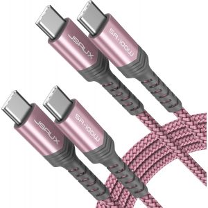 JGD-C&acirc;ble USB C vers USB C 100W/5A (Lot de 2, 2m+2m), C&acirc;ble de Charge Rapide Compatible avec iPhone 17 16 Pro Max Samsung Galaxy S25 S24 MacBook iPad Air Pro CarPlay - Rose - Neuf